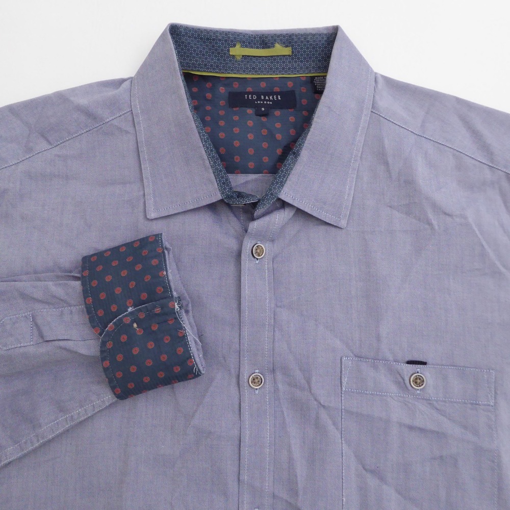 Ted Baker Mens Button Up Shirt Blue Long Sleeve Polka Dot Contrast Flip Cuff 5